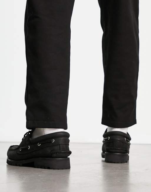 Timberland Authentics 3 eye classic boat shoes in black ASOS