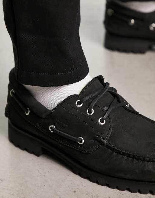 Timberland Authentics 3 eye classic boat shoes in black ASOS