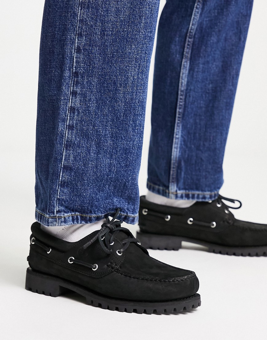 Timberland Authentics 3 Eye Classic Boat Shoes In Black