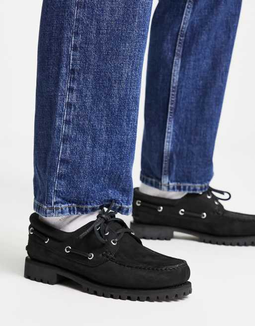 Timberland Authentics 3 eye classic boat shoes in black ASOS