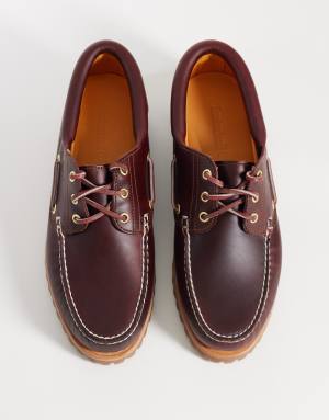 Timberland authentics 3 eye classic boat shoes in burgundy full grain leather