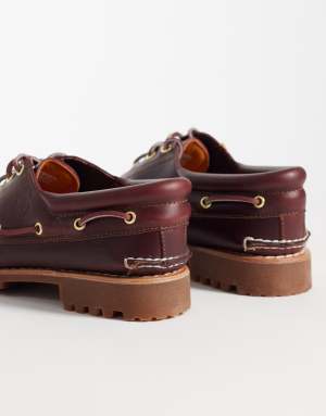 Timberland authentics 3 eye classic boat shoes in burgundy full grain leather