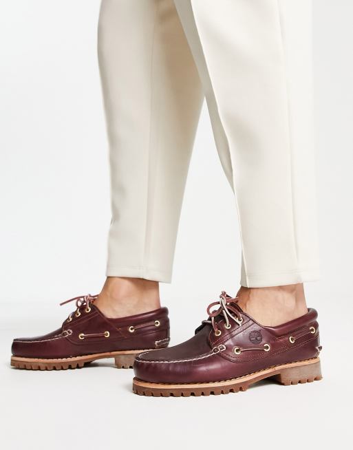 Huracán Ingresos estafa Timberland Authentics 3 eye classic boat shoes in burgundy | ASOS