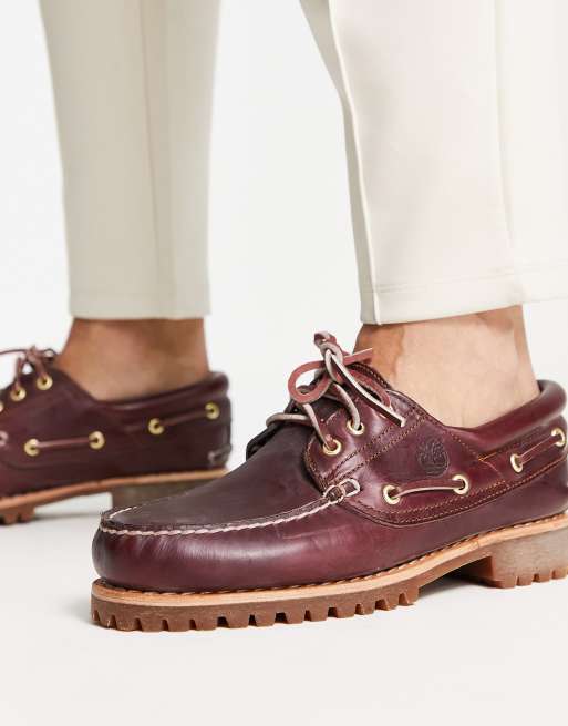 Timberland Authentics 3 eye classic boat shoes in burgundy