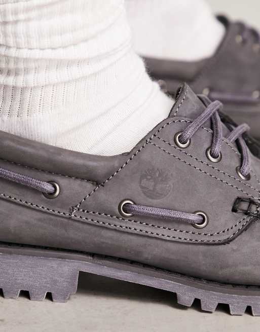 Timberland authentics 3 eye classic boat shoes in dark grey nubuck leather