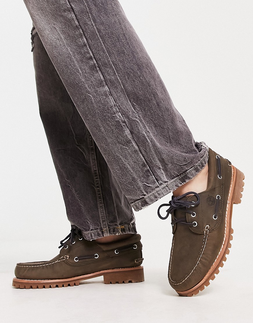 Timberland Authentics 3 eye classic boat shoes in khaki-Green