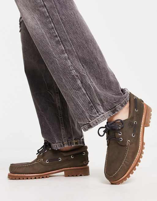 Timberland Authentics 3 eye classic boat shoes in khaki | ASOS