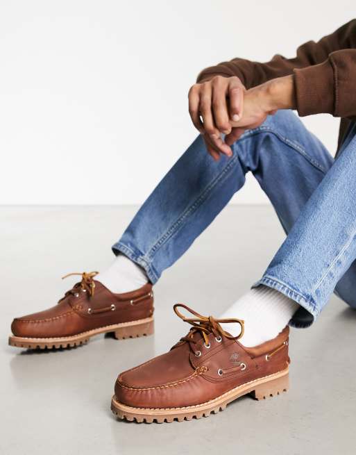 Timberland Authentics 3 eye classic boat shoes in rust ASOS