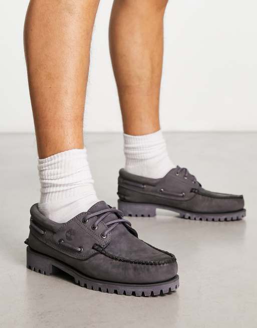 Timberland - Authentics - Klassieke bootschoenen met 3 veteroogjes in donkergrijs nubuckleer