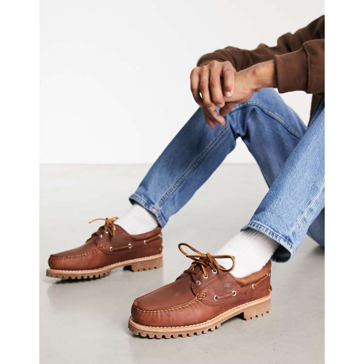 droom bloem Tandheelkundig Timberland - Authentics - Klassieke bootschoenen met 3 veteroogjes in  roestbruin | ASOS