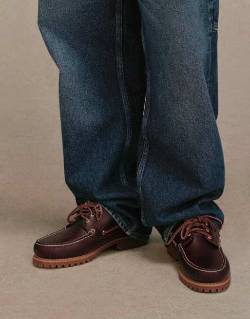 Timberland - Authentics - Klassiske sejlersko i bordeauxrødt læder med 3 snørehuller, 5 af 6