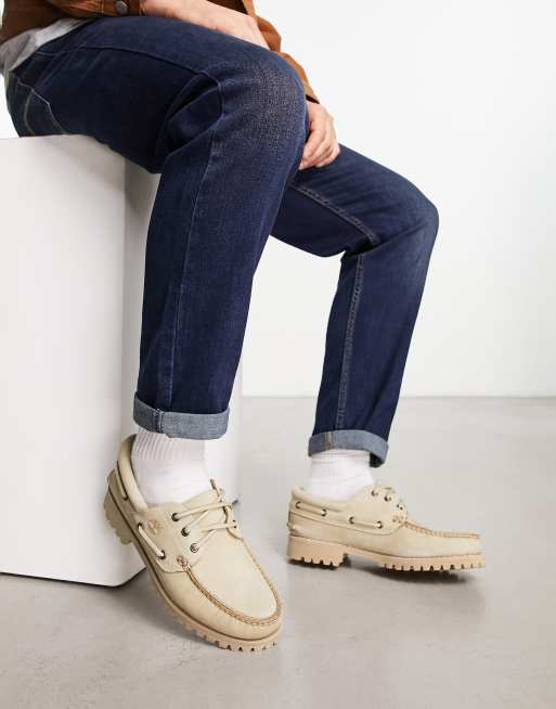 Timberland – Authentics – Klasyczne buty żeglarskie z beżowej skóry nubuku z 3 rzędami oczek