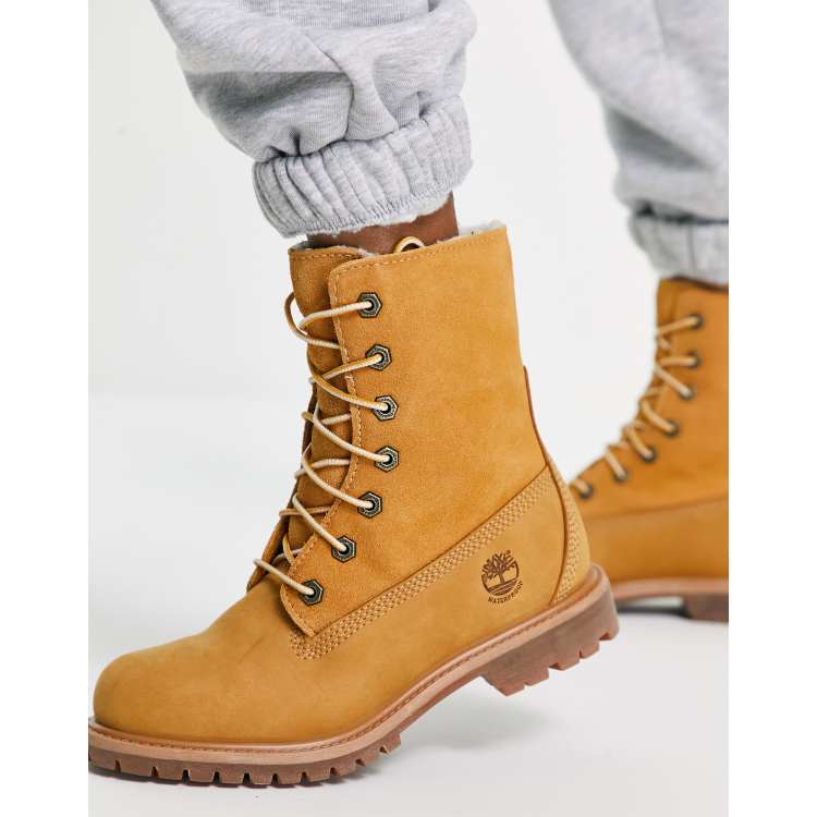 Timberland Authentics teddy fleece fold down boots in wheat nubuck