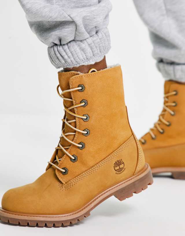 Timberland Authentics teddy fleece fold-down boots in wheat nubuck