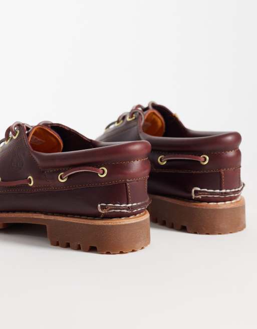 Timberland – Authentics – Vinröda klassiska seglarskor i strukturerat läder med 3 par öljetter, 4 av 6