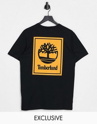 Timberland Back Stack t-shirt in black Exclusive at ASOS
