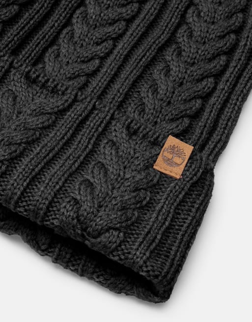 Timberland beanie met kabels in zwart, 2 van 4