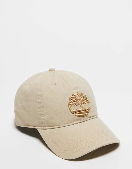 Timberland – Bestickte Kappe aus Canvas in Safari