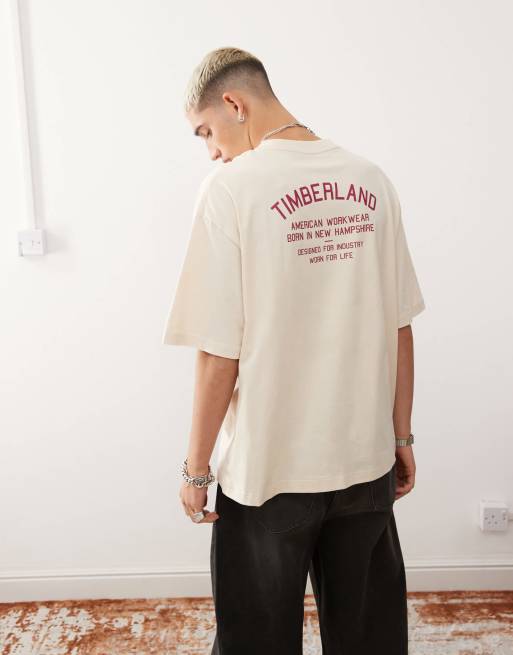 Timberland – Beżowy T-shirt oversize z logo w roboczym stylu – tylko w ASOS, 2 z 4