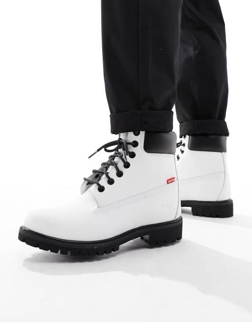Timberland – Białe skórzane botki premium o wysokości 6 cali, 4 z 4