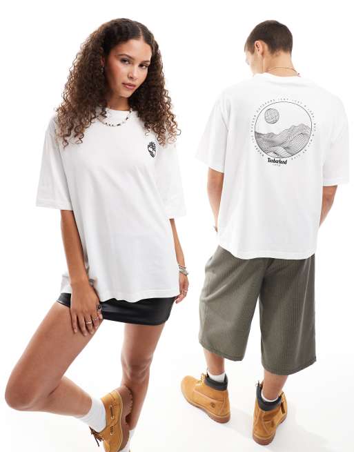 Timberland – Biały T-shirt oversize z dużym nadrukiem z motywem gór – tylko w ASOS
