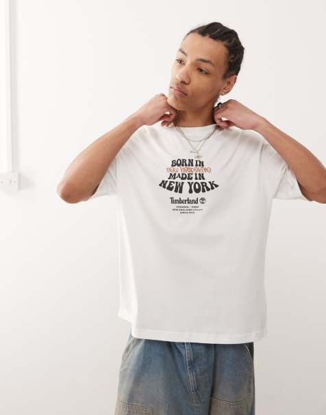 Timberland – Biały T-shirt oversize z grafiką z napisem „Born In” - view 1