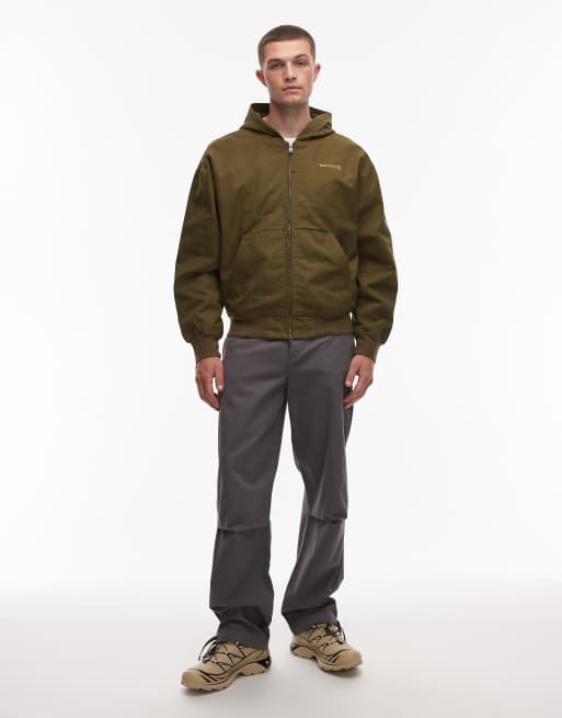 Timberland - Bomber verde oliva con cappuccio in tela pesante slavata, 2 di 5