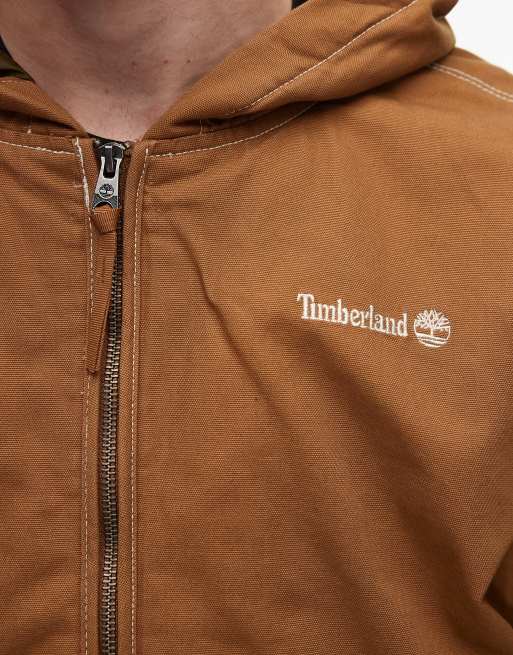Timberland - Bomberjack van zwaar canvas met capuchon in donkerbeige met wassing, 5 van 5