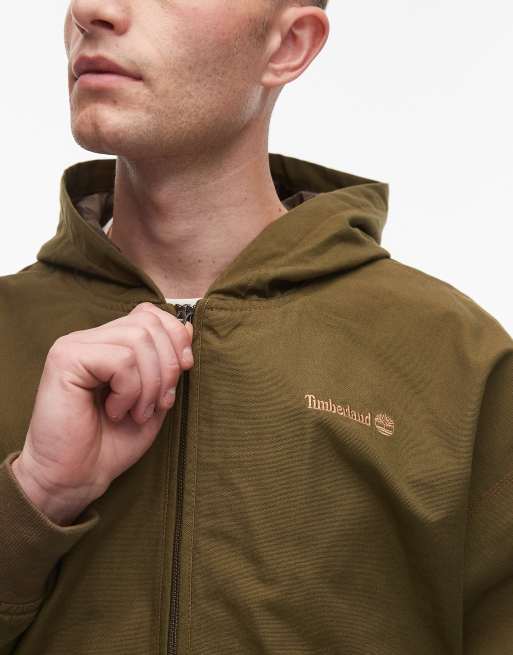 Timberland - Bomberjack van zwaar canvas met capuchon in olijfgroen met wassing, 5 van 5