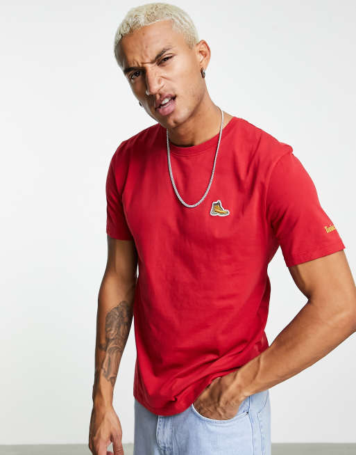 Red timberland sales t shirt