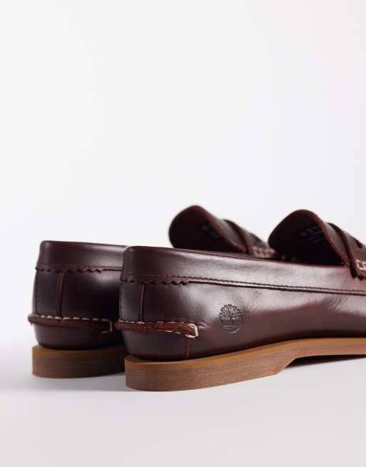 Timberland – Bordowe klasyczne loafersy ze skóry licowej, 4 z 4