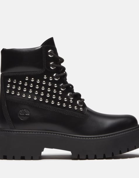 Timberland - botín de cordones de 6 pulgadas con tachuelas en negro de piel plena flor - view 1