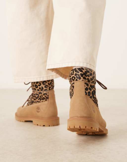Timberland – Botki premium o wysokości 6 cali z włosiem w panterkę   , 3 z 4