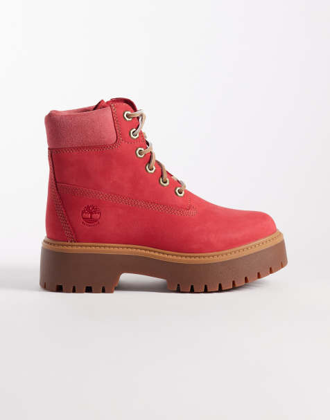 Timberland - Bottines 6 pouces imperméables à lacets en nubuck - Rouge moyen - view 1