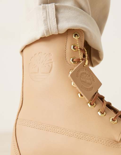 Timberland - Bottines imperméables à lacets 8 pouces en cuir pleine fleur - Beige moyen, 2 de 4