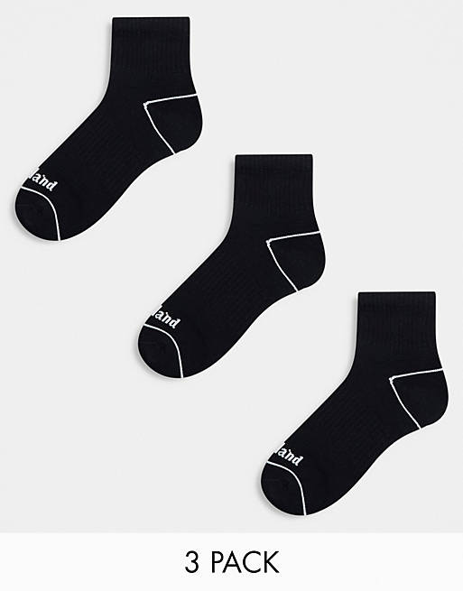 Timberland bowden 3 pack quarter ankle socks in black | ASOS
