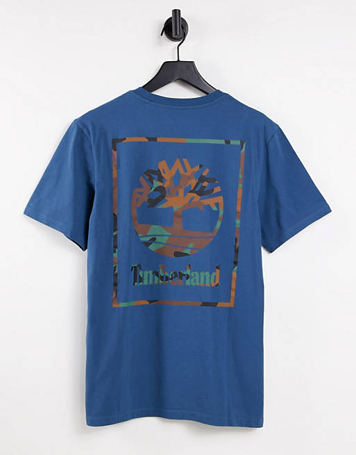 Men Timberland Box Camo back print t-shirt in blue 