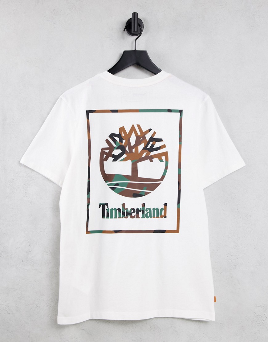 timberland box camo back print t-shirt in white