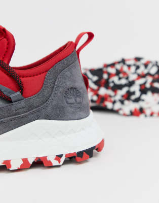 gray and red timberlands