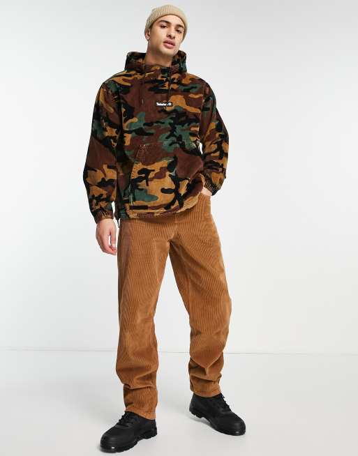 Timberland Camo corduroy hoodie in multi