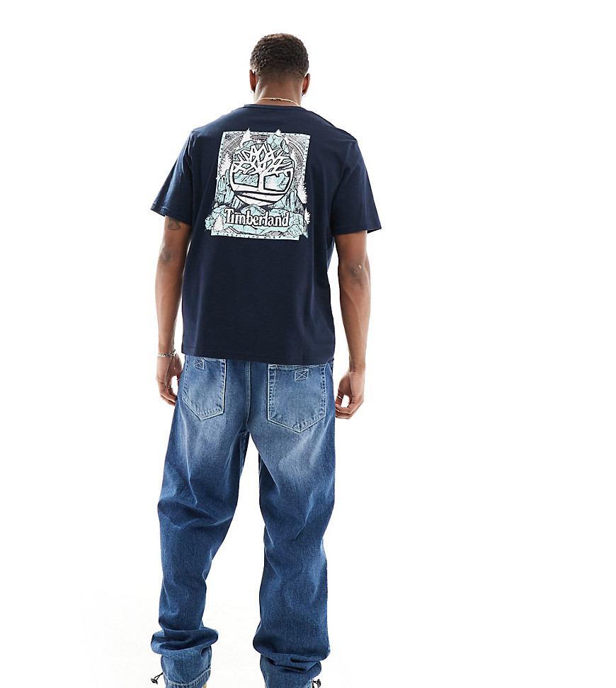 Timberland camo tree back print logo oversized t-shirt in navy Exclusive to Asos