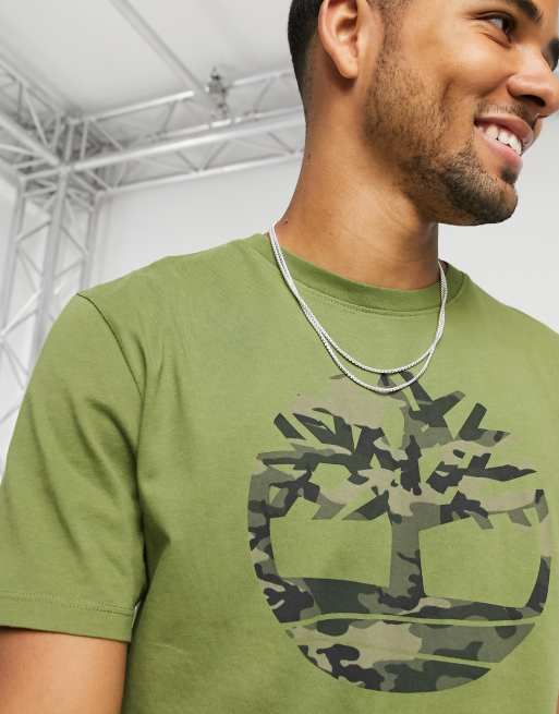 Timberland Camo Tree print t-shirt in dark green