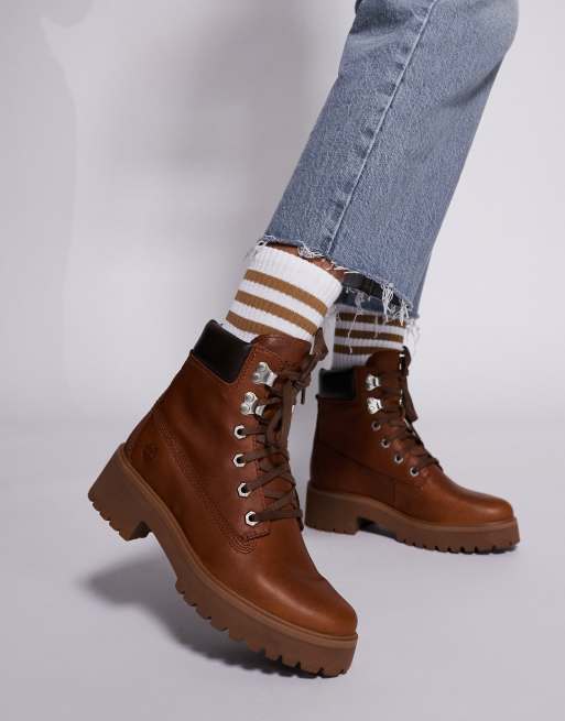 Timberland Tan and Red Combat Boots Lace-Up Design Red laced timberlands - Gem main image 4