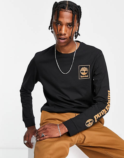 Timberland Chest Stack logo t-shirt in black | ASOS