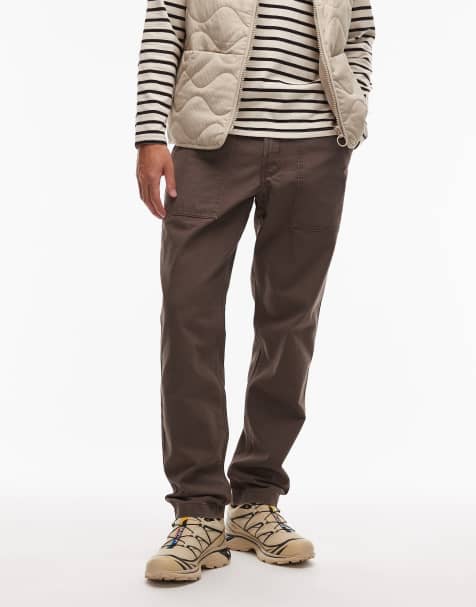 Timberland washed heavy canvas fatigue pocket loose fit trousers in dark brown