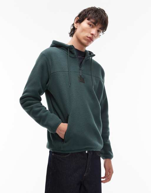 Timberland – Ciemnozielona polarowa bluza z kapturem z zamkiem pod szyją i kieszeniami