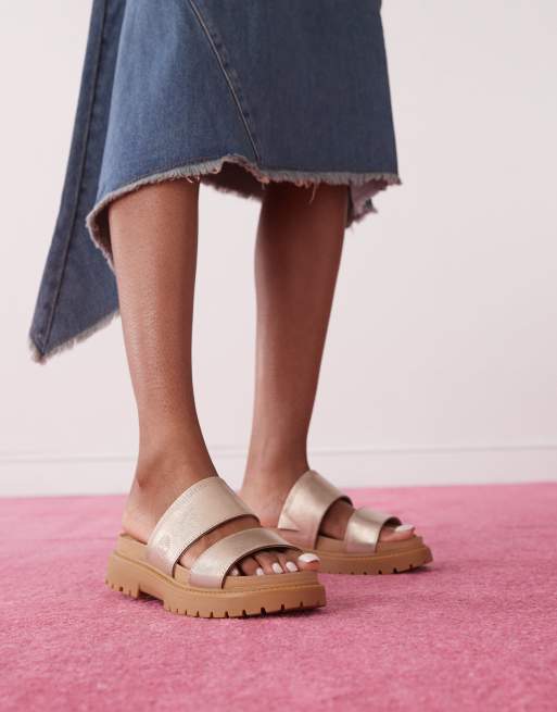 Timberland Clairemont Way 2 strap sandals in gold metallic