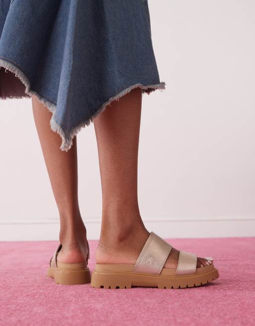 Timberland Clairemont Way 2 strap sandals in gold metallic