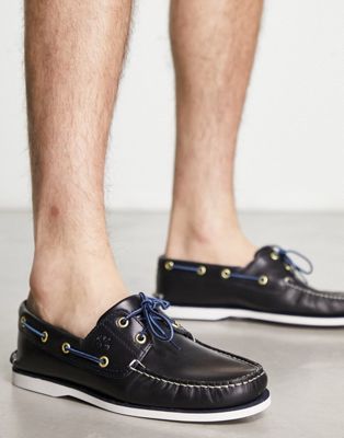 Timberland classic 2 eye boat shoes in navy full grain leather