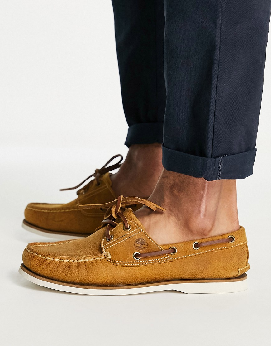 timberland classic boat shoes in wheat tan-neutral